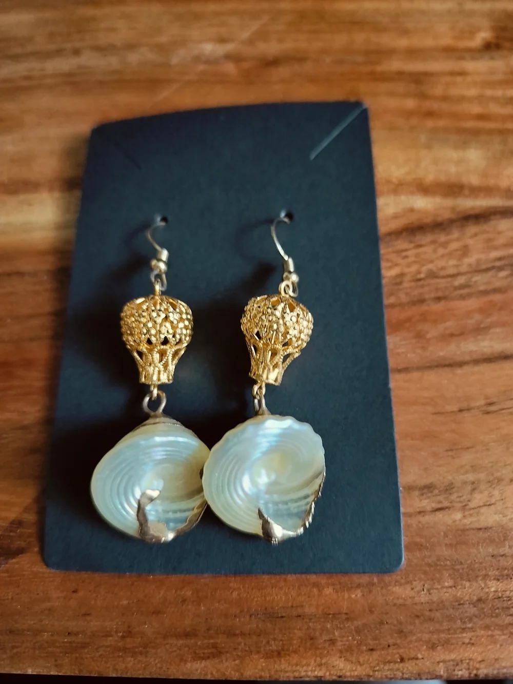 Gold Filigree and Mother-of-Pearl Drop Earrings - Elegant Women's Jewelry
